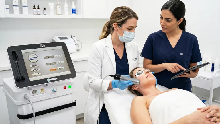 Aplicação do Herus Pen com ultrassom microfocado em área facial delicada